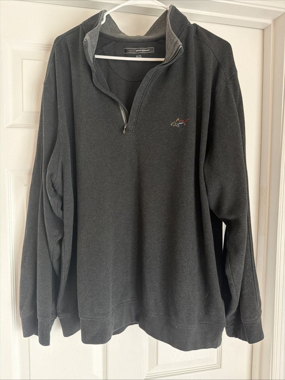 Greg Norman Shark Logo Pullover 1/4 Zip Sweatshirt Black Cotton Blend Mens Xxl